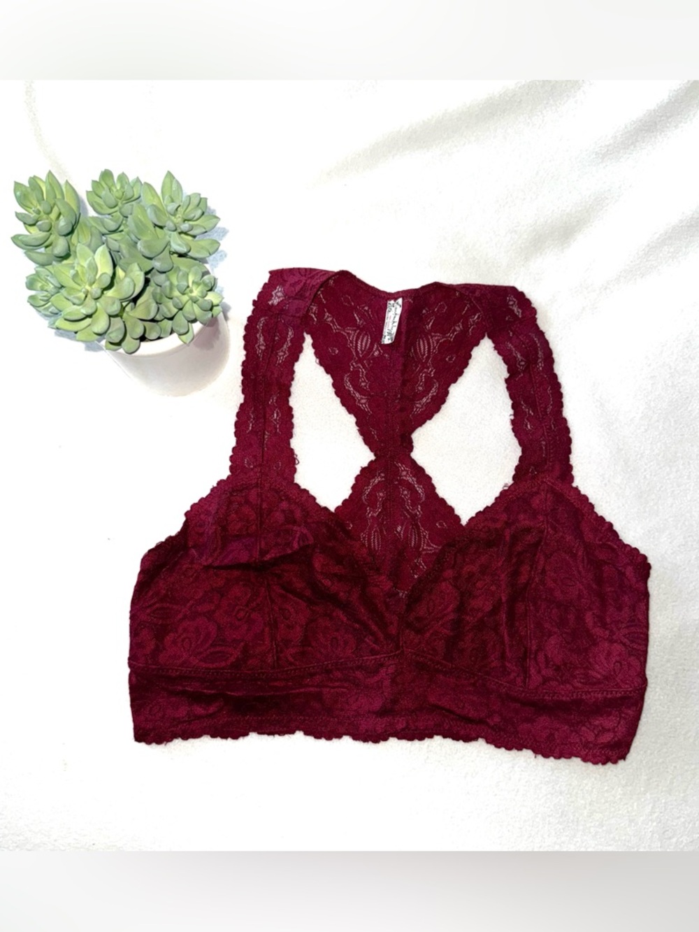 FREE PEOPLE Intimately Free People Burgundy Racerback Lace Bralette, Large, EUC